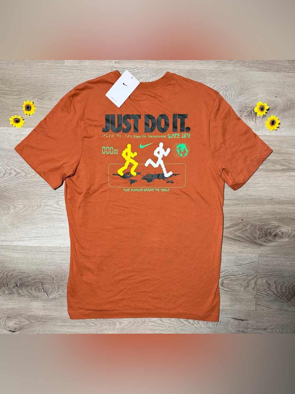 NWT Nike Men’s Dri-FIT “Running Around The World” Graphic Tee - Orange — Medium